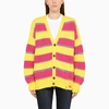 Dsquared2 Distressed Oversized Knit Cardigan In Pink/yellow