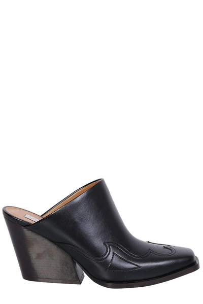Stella Mccartney Square-toe Cuban-heel Mules In Black