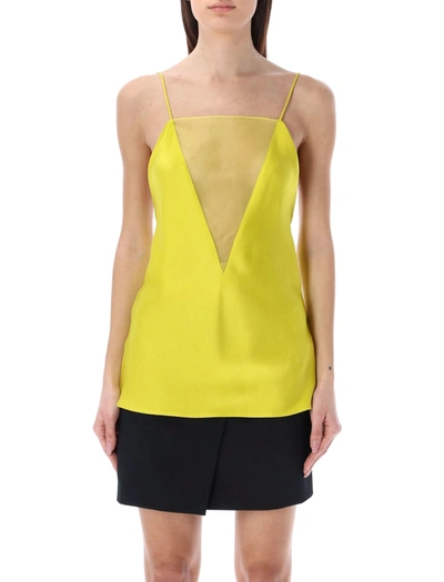 Stella Mccartney Plunging Illusion Double Satin Top In Lime Green
