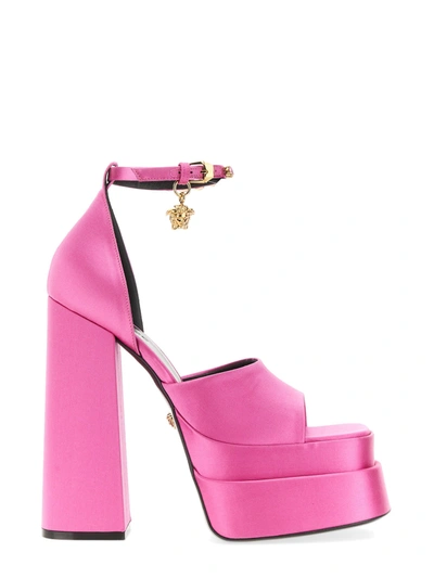 Versace Medusa Crystal Ankle-strap Platform Sandals In Rosa