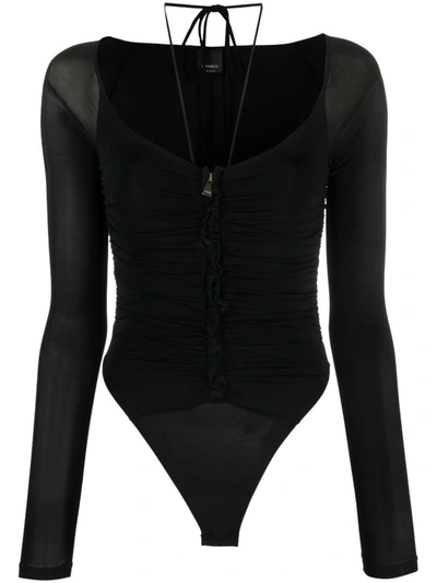 Pinko Zipped Pleat-detail Bodysuit In Black