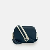 APATCHY LONDON NAVY LEATHER CROSSBODY BAG WITH LEATHER & CANVAS STRAP