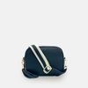Apatchy London The Mini Tassel Dark Grey Leather Phone Bag With Tan Boho Strap In Blue