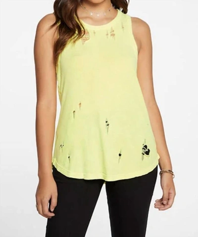 Chaser Gauzy Cotton Muscle Tank In Neon Lime In Yellow
