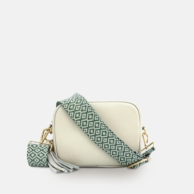 APATCHY LONDON STONE LEATHER CROSSBODY BAG WITH PISTACHIO CROSS-STITCH STRAP