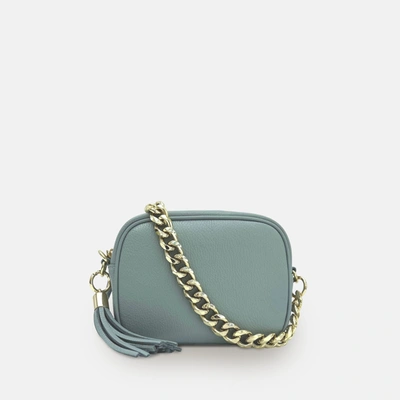 Apatchy London Pale Blue Leather Crossbody Bag With Gold Chain Strap