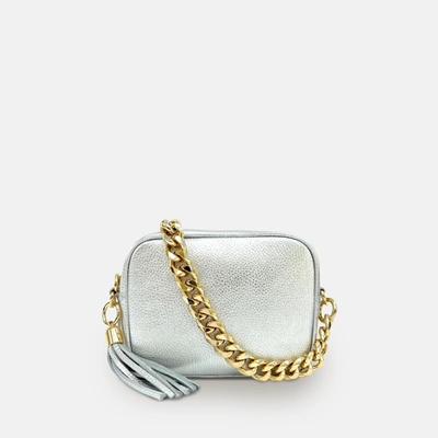 Apatchy London Silver Leather Crossbody Bag With Gold Chain Strap