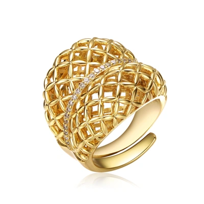 Rachel Glauber 14k Yellow Gold Plated Concave Filigree Wire Dome-shaped Artistic Adjustable Ring In Gold-tone