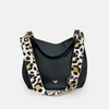 Apatchy London The Harriet Black Leather Bag With Pale Pink Leopard Strap