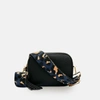 APATCHY LONDON BLACK LEATHER CROSSBODY BAG WITH NAVY LEOPARD STRAP