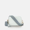 APATCHY LONDON WHITE LEATHER CROSSBODY BAG WITH DENIM BLUE CHEVRON STRAP