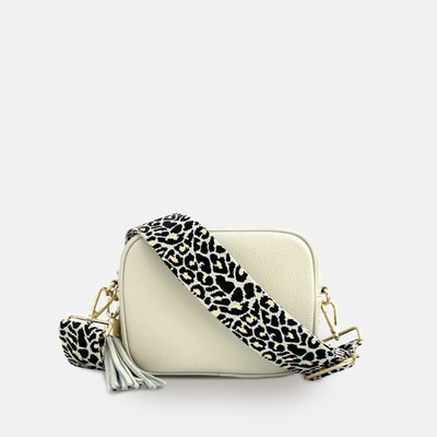 Apatchy London Stone Leather Crossbody Bag With Apricot Cheetah Strap In White