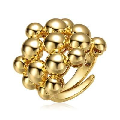 Rachel Glauber 14k Yellow Gold Plated Bead Ball Cluster Bouquet Adjustable Statement Ring In Gold-tone