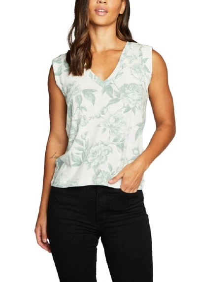 Chaser Gauze Jersey Rolled Armhole V Neck Muscle Tank In Savannah In Green