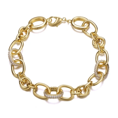 Rachel Glauber 14k Yellow Gold Plated With Cubic Zirconia Tubular Cable Link Love Knot Bracelet In Gold-tone