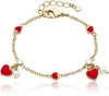 RACHEL GLAUBER RG 14K YELLOW GOLD PLATED WITH RED ENAMEL HEART & PEARL DANGLE CHARM BRACELET