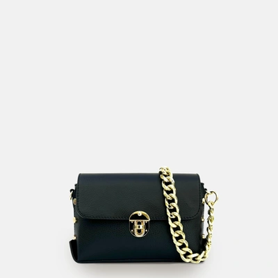 Apatchy London The Bloxsome Black Leather Crossbody Bag With Gold Chain Strap