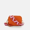 APATCHY LONDON ORANGE LEATHER CROSSBODY BAG WITH PINK & ORANGE TRIANGLE STRAP