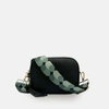 APATCHY LONDON BLACK LEATHER CROSSBODY BAG WITH PISTACHIO PILLS STRAP