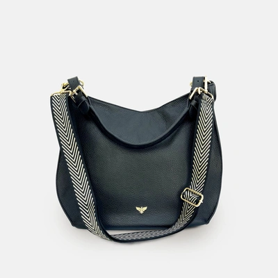 Apatchy London The Harriet Black Leather Bag With Black & Gold Chevron Strap