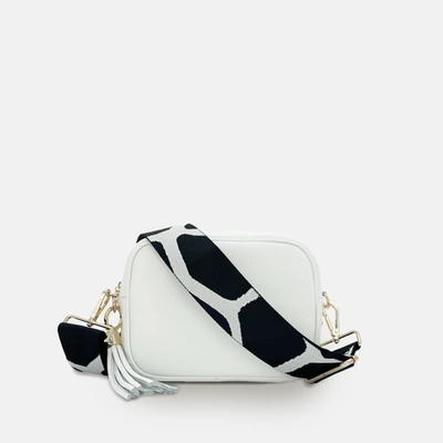 Apatchy London White Leather Crossbody Bag With Black & White Giraffe Strap