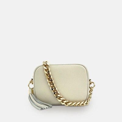 Apatchy London White Leather Crossbody Bag With Gold Chain Strap In Grey