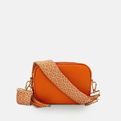 Apatchy London Orange Leather Crossbody Bag With Orange Cross-stitch Strap