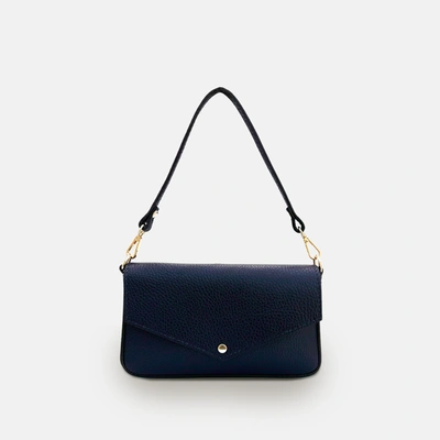 Apatchy London The Munro Navy Leather Shoulder Bag In Blue