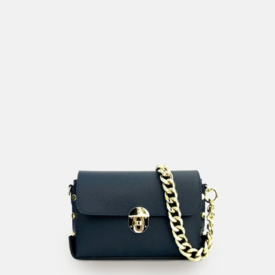 Apatchy London The Bloxsome Navy Leather Crossbody Bag With Gold Chain Strap In Blue