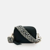 APATCHY LONDON BLACK LEATHER CROSSBODY BAG WITH APRICOT CHEETAH STRAP