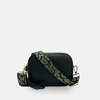 APATCHY LONDON BLACK LEATHER CROSSBODY BAG WITH OLIVE GREEN CHEETAH STRAP