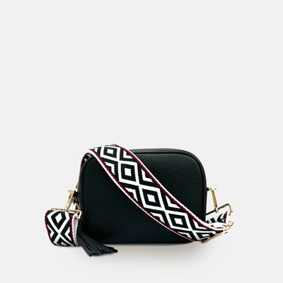 Apatchy London Black Leather Crossbody Bag With Black & Red Aztec Strap