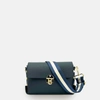 APATCHY LONDON THE BLOXSOME NAVY LEATHER CROSSBODY BAG WITH NAVY & GOLD STRIPE STRAP