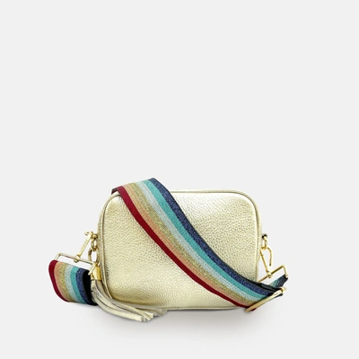 Apatchy London Gold Leather Crossbody Bag With Rainbow Strap In Multi