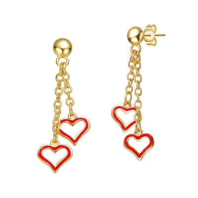 Rachel Glauber Young Adults/teens 14k Yellow Or Red Gold Plated Double Heart Halo Dangle Chain Drop Earrings