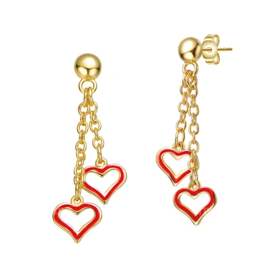 RACHEL GLAUBER RG YOUNG ADULTS/TEENS 14K YELLOW GOLD PLATED DOUBLE HEART HALO DANGLE CHAIN DROP EARRINGS