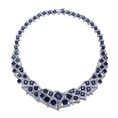 RACHEL GLAUBER RG 3D GEOMETRIC CLUSTER BASKETWEAVE STACK GRADUATED ETERNITY FORMAL NECKLACE