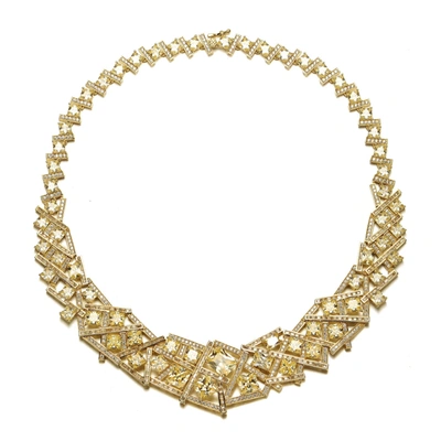 Rachel Glauber 3d Geometric Cluster Basketweave Stack Graduated Eternity Formal Necklace In Gold-tone