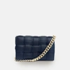 APATCHY LONDON NAVY PADDED WOVEN LEATHER CROSSBODY BAG WITH GOLD CHAIN STRAP