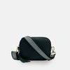 APATCHY LONDON BLACK LEATHER CROSSBODY BAG WITH BLACK & SILVER CHEVRON STRAP