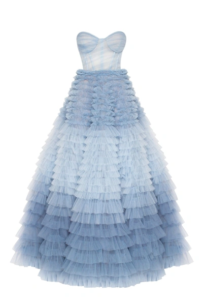 MILLA LIGHT BLUE STRAPLESS FRILL-LAYERED FLUFFY DRESS