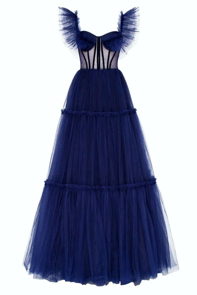 Milla Elegant Off-the-shoulder Maxi Dress In Navy