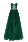 Milla Emerald Green Tulle Maxi Dress With A Corset Bustier In Emerald Green