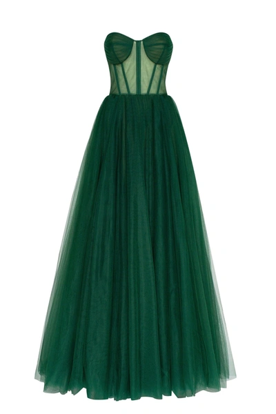 Milla Emerald Green Tulle Maxi Dress With A Corset Bustier