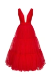 Milla Red Tender Midi Plunging Neckline Cut Out Dress In Red