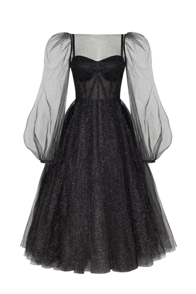 Milla Combination Sparkly Tulle Dress In Black