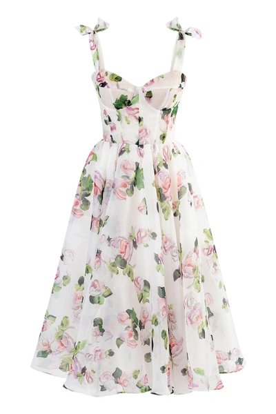 Milla Tender Floral Midi Tie-strap Dress In White