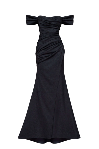 Milla Black Epic Off-the-shoulder Thigh Slit Maxi Dress