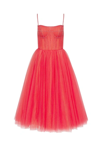 Milla Coral Tie-strap Cocktail Dress With The Elegant Corset Embroidery