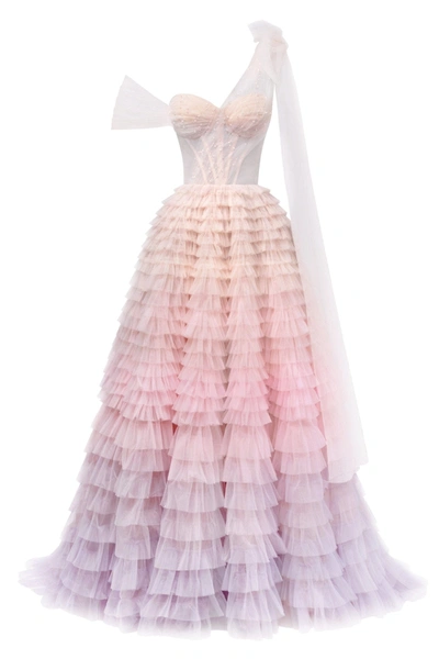 Milla Charming Ball Gown With The Frill-layered Ombre Maxi Skirt In Lavender